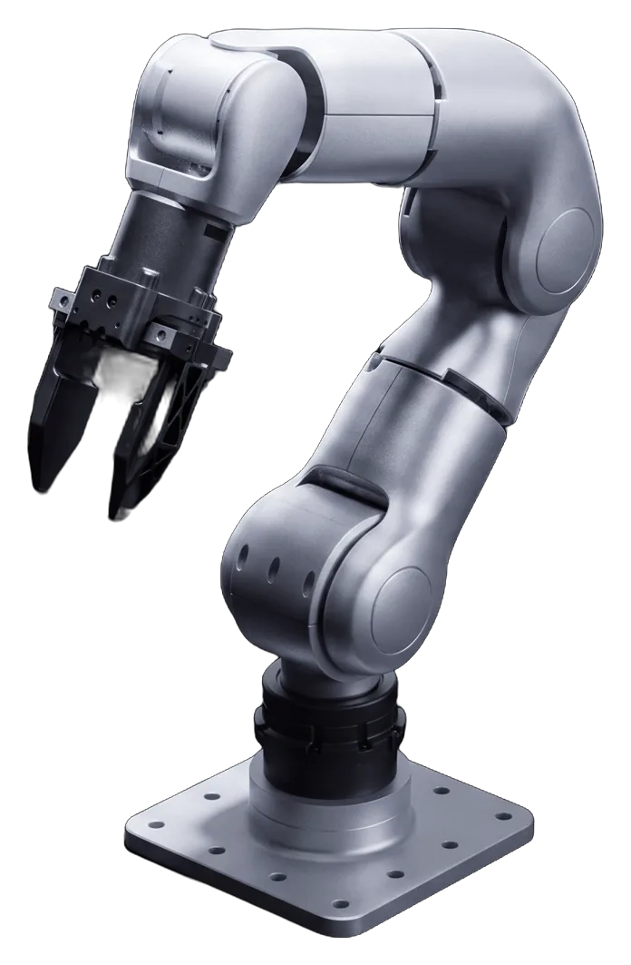 Brazo robótico Unitree R1-7a con pinza sobre su base cuadrada